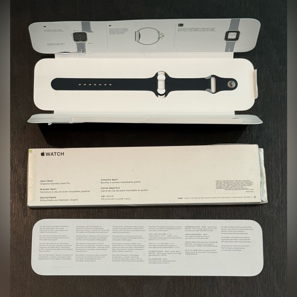 Apple Watch Sport Band Graphite Stainless Steel Pin in Midnight 45MM M/L
